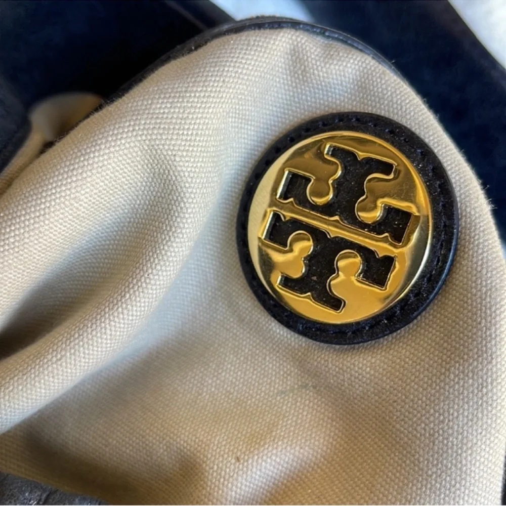 Tory Burch Dena Elegant Black Leather glazed Tote Bag